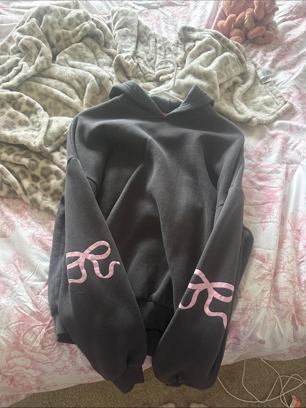 Edikted Charcoal Hoodie with Pink Logo Tag